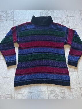 Basic Editions Multicolor Striped Turtleneck Sweater - Black Collar